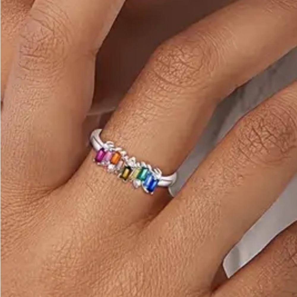 Multicolor Gemstone Sterling Silver .925 Ring Size 7 or 8 - Picture 4 of 5